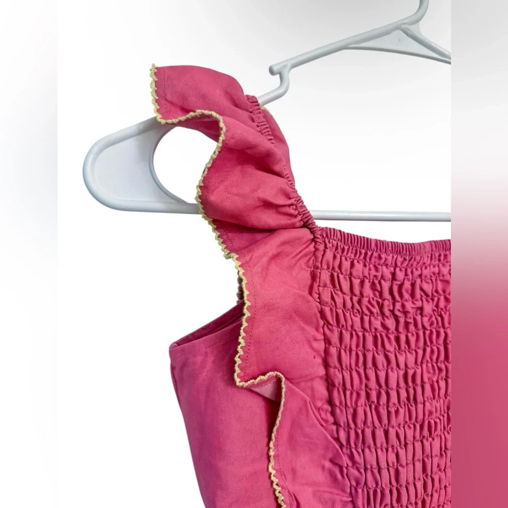 Vince Camuto Girls Pink Ruffle Romper‎ Size 8 Yellow Trim NWT Cute Summer